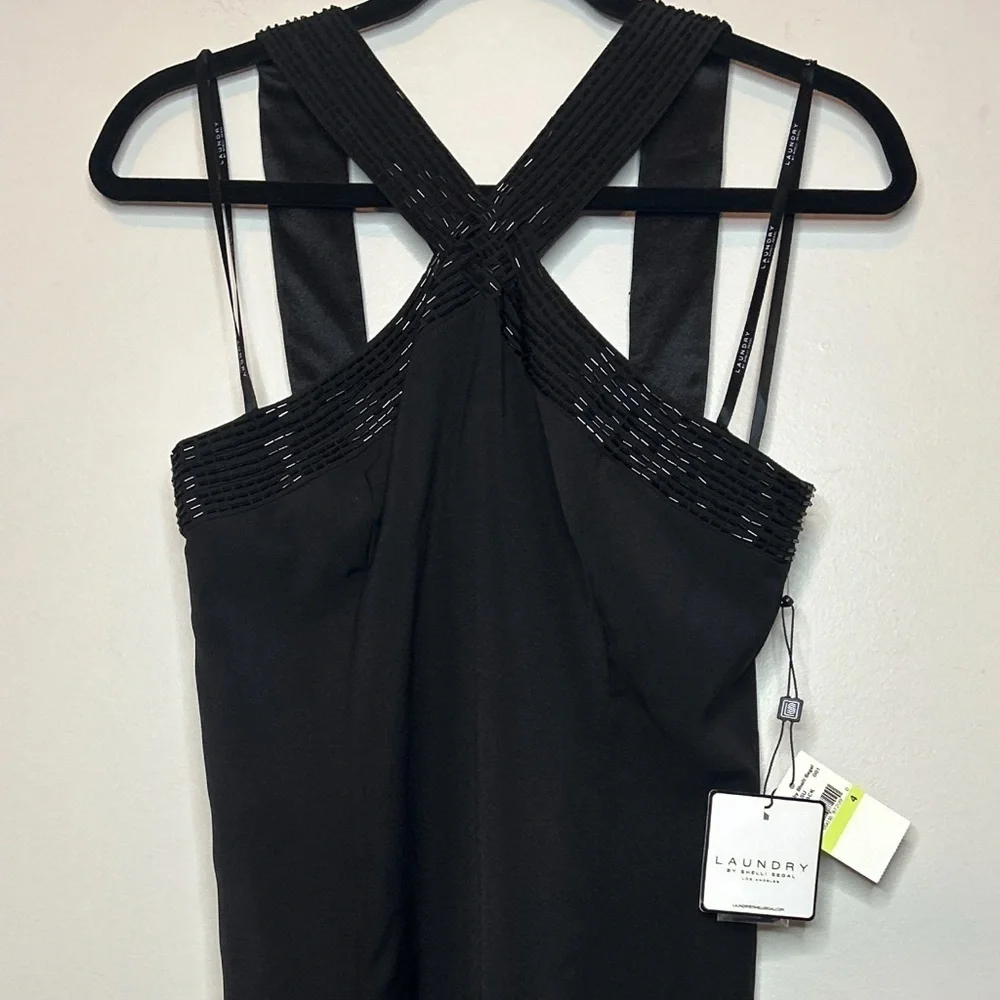 Laundry by Shelli Segal Beaded Criss Cross Halter Dress Black Size 4